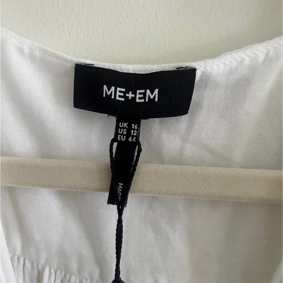 Me+Em NWT Gathered Sleeve Cheesecloth Dress, white cotton maxi dress - Picture 4 of 9